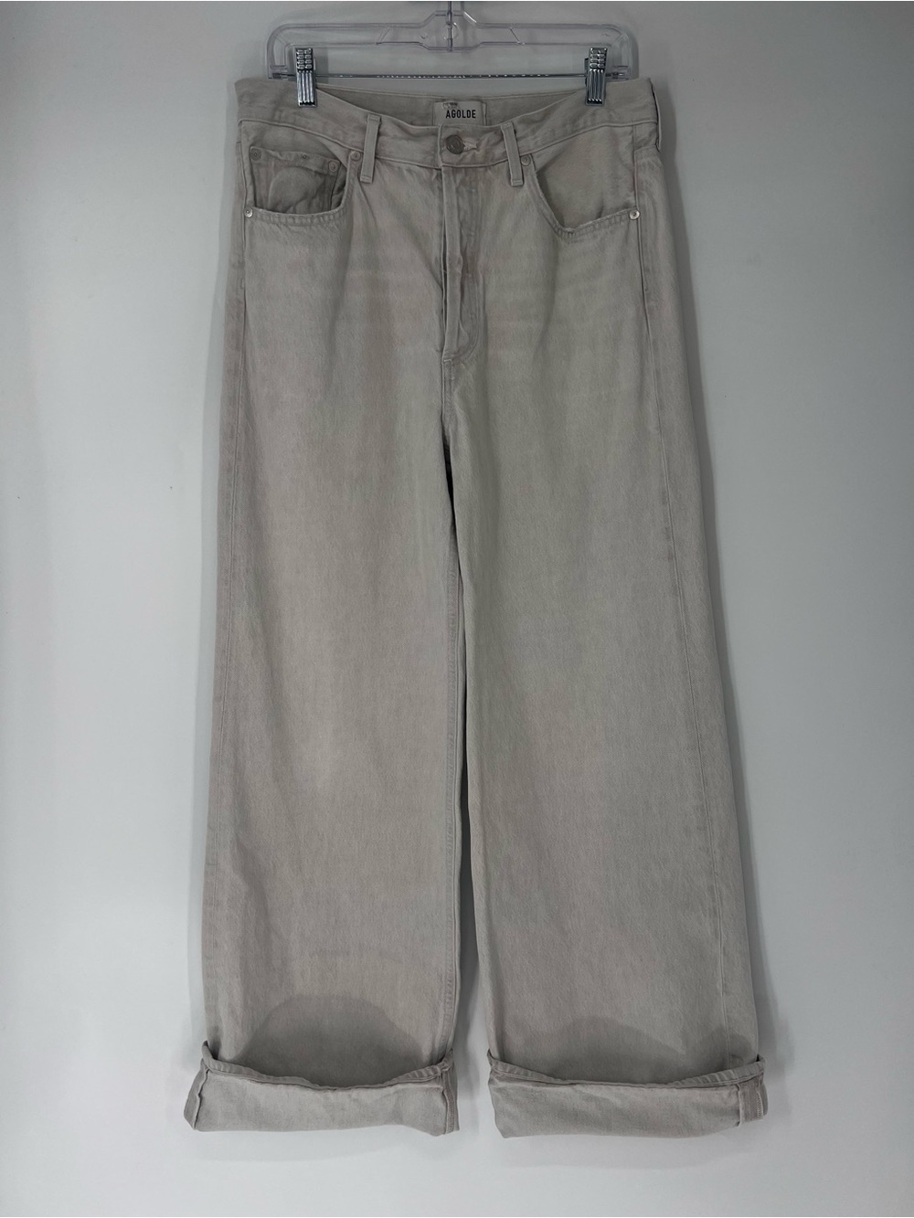 Agolde Dame Light Taupe Gray Wide-Leg High Waist Cuffed Classic Denim Jeans 29